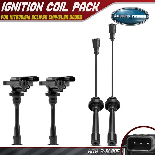 2x Ignition Coils & 2x Spark Plug Wires for Mitsubishi Eclipse Chrysler Dodge