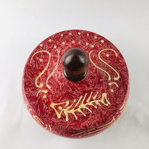Vintage Hand Painted Wooden Candy Bowl/Jewelry Dish with Lid
