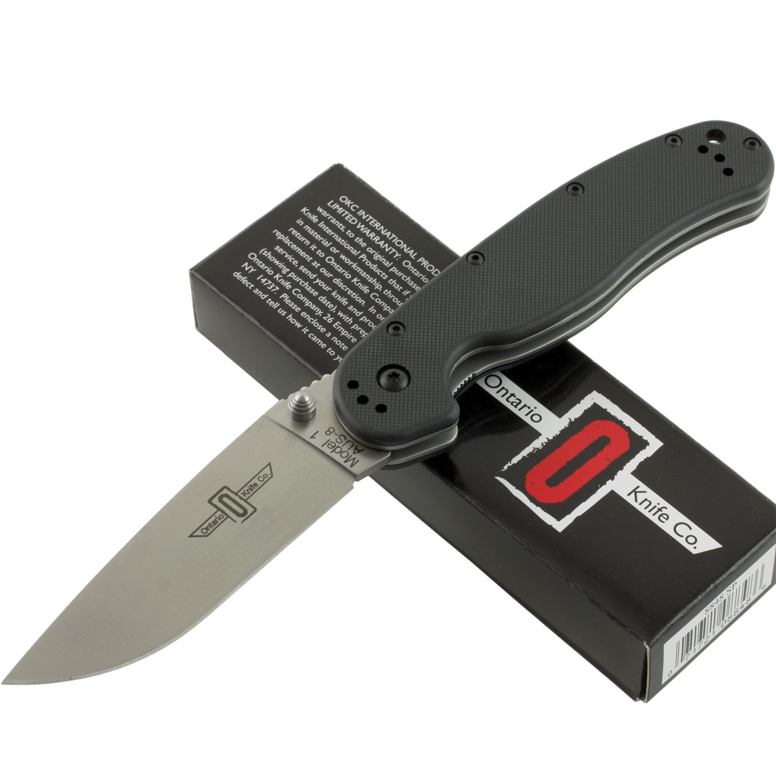 Ontario Satin RAT 1 AUS-8 Black Linerlock Folding Pocket