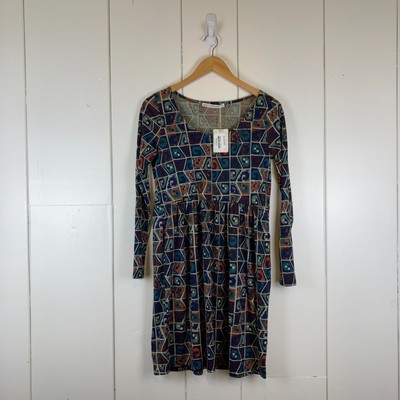 NWT Peruvian Connection Huari Pima Cotton Dress Women's Size XS Navy/Burgundy