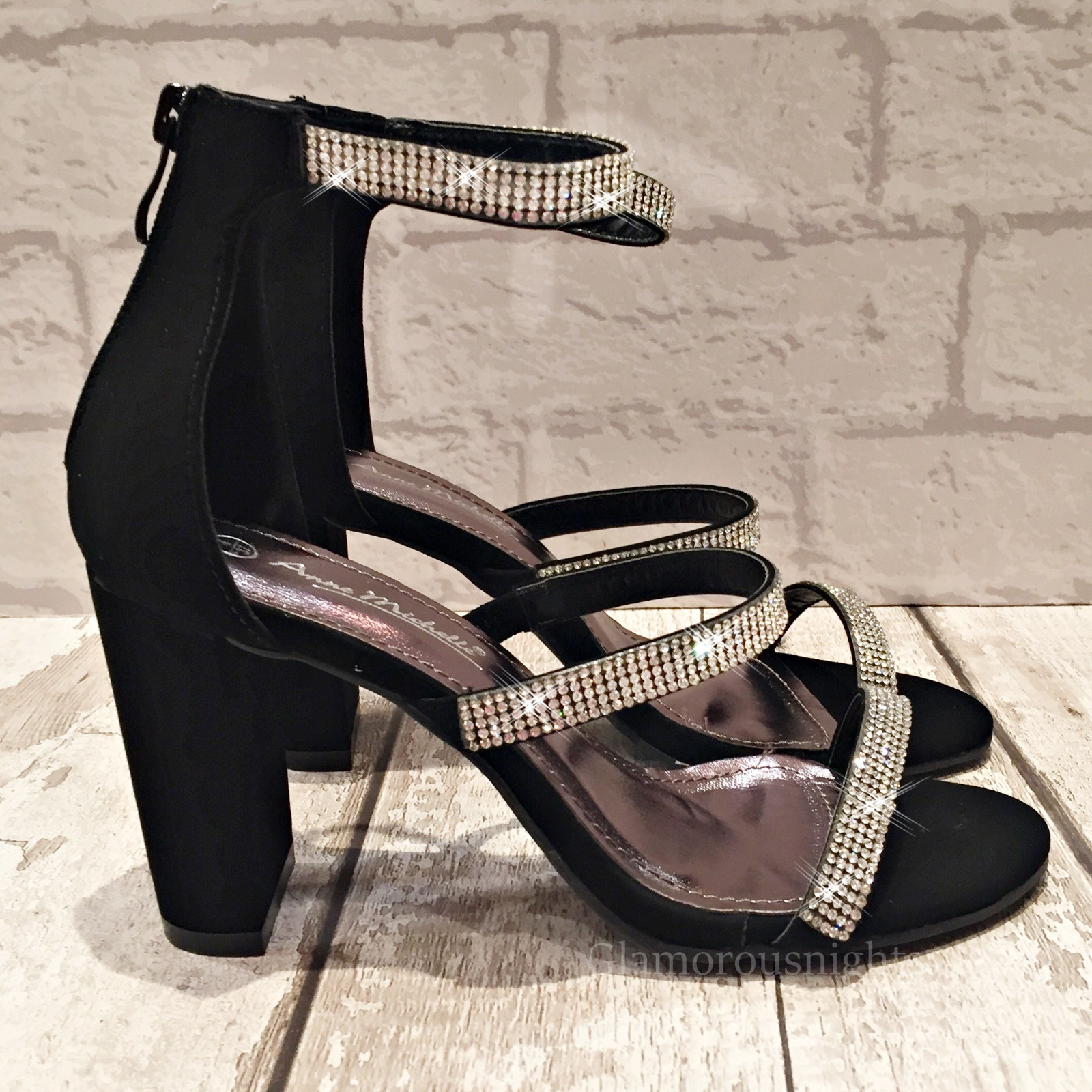 ladies black strappy heels