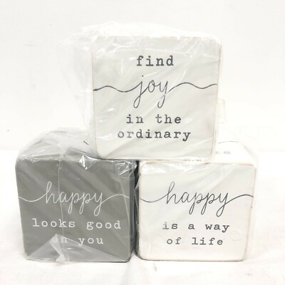 3 Mudpie Sentiment Blocks - Happy Thoughts/ Home Sweet/ Find Joy New SYL-06120 