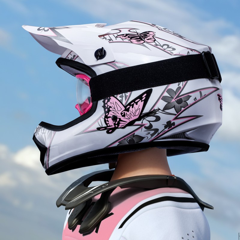 TCMT DOT Youth Kids Pink Butterfly Dirt Bike ATV Motor Helmet W/ Goggles Gloves