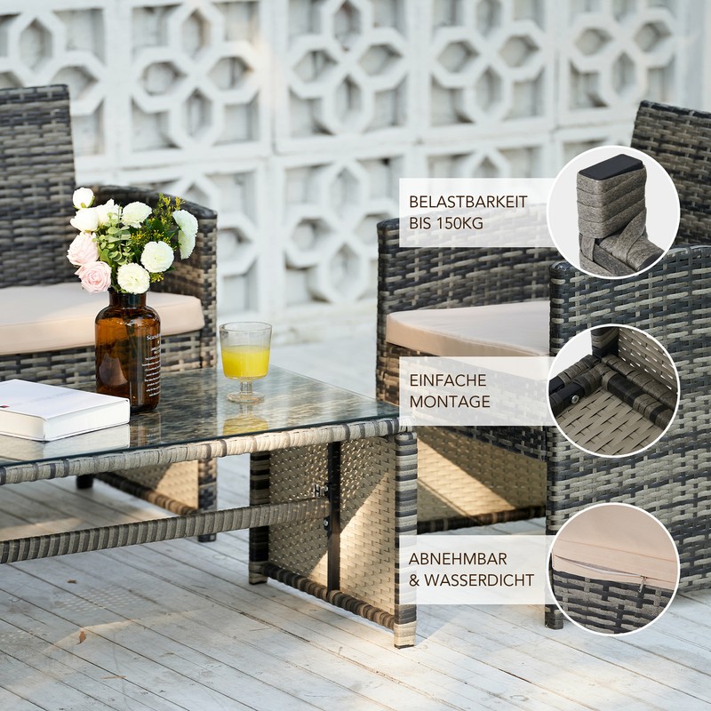 Lounge Gartenset Set Möbel Gartenmöbel 4 Stück mit Bank Stühlen Tisch