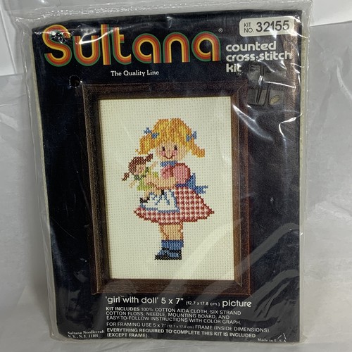 Kit 5x7 New Vtg Sultana Girl With Doll Counted Cross Stitch