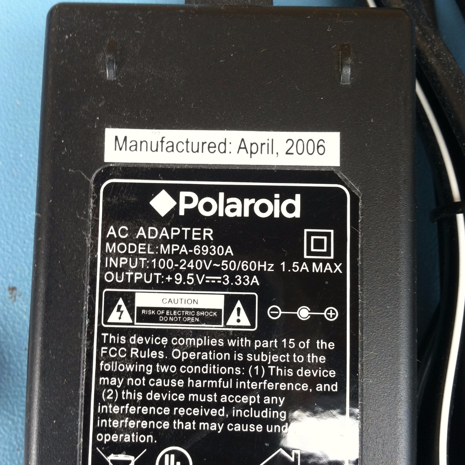 Polaroid AC/DC Adapter Power Supply  MPA-6930A, 9.5V, 3.33A