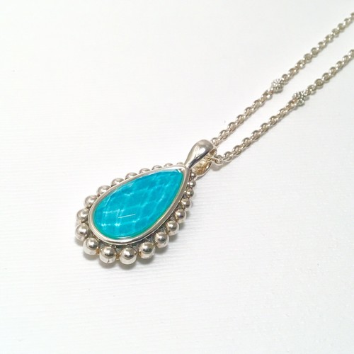 Pre-owned Lagos Maya Teardrop Pendant Necklace In Turquoise 18” L In Blue