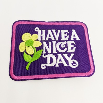 Have A Nice Day Embroidered Iron On Patch Retro Hippie Purple Flower New
