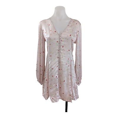 GANNI Size 38 US 4 Blakely Shift Mini Dress Pink Floral Silk Blend