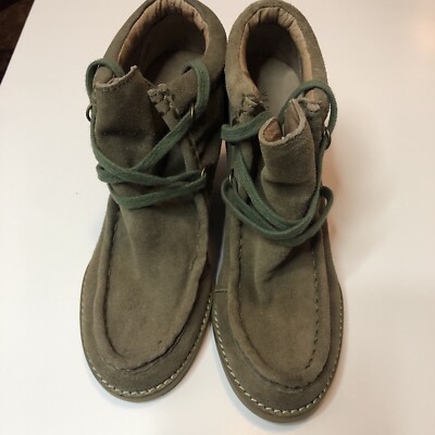 Very Volatile Moby Olive Green Suede Stacked Wedge Boot Women's Size 7 Lace Up