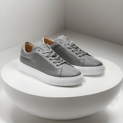 GREATS Low-Top Perforated Brooklyn Casual Sneakers Royale Leather Grey Size 13