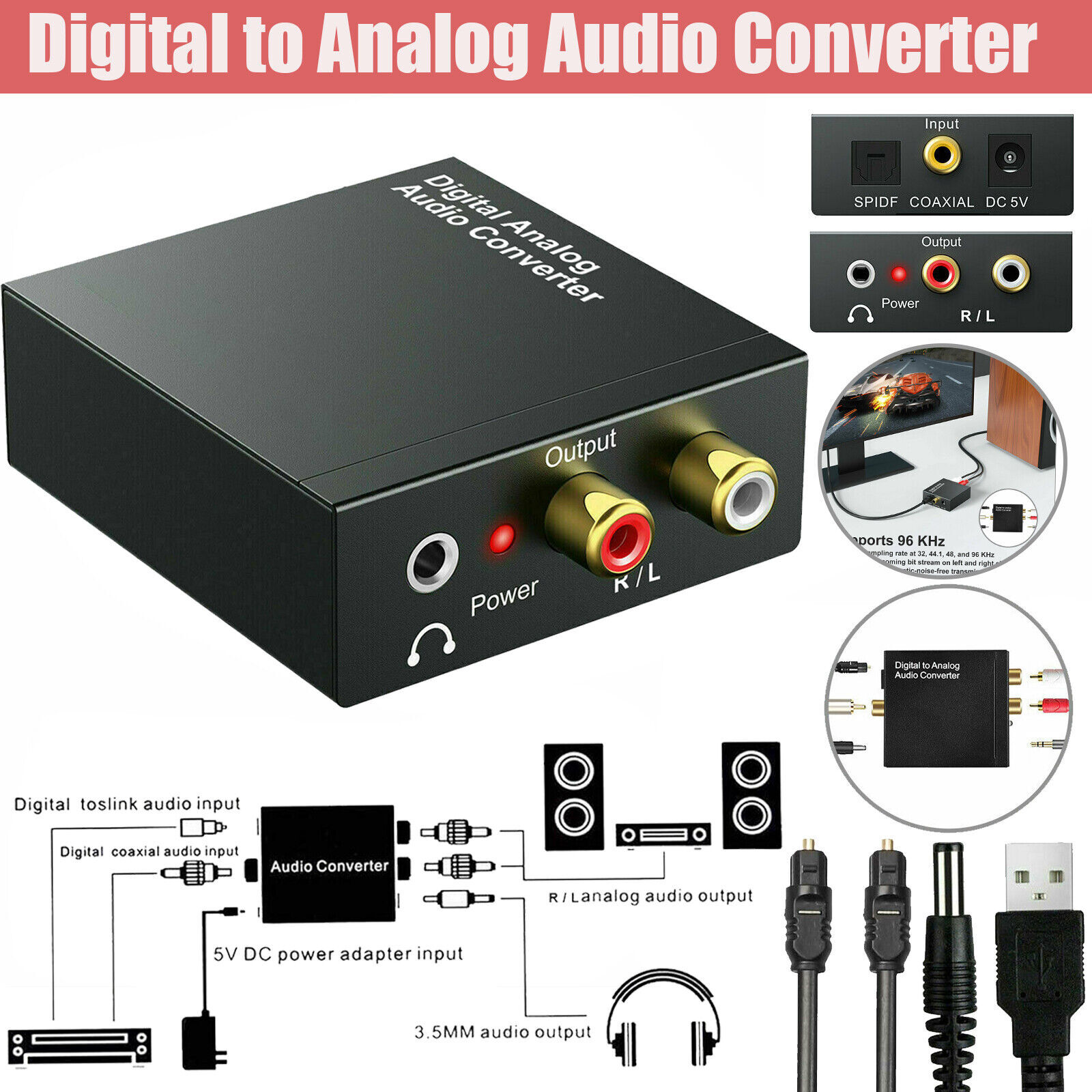 Optical Coaxial Toslink Digital to Analog Audio Converter Ad