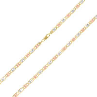 NURAGOLD 10K SOLID TRI YELLOW ROSE WHITE GOLD 5MM DIAMOND CUT VALENTINO CHAIN BRACELET 8"