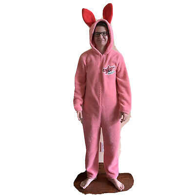 A Christmas Story Deranged Easter Bunny Pink Pajama Union suit Adult L fleece
