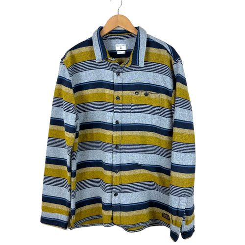 Quicksilver Mens Yellow Grey Flannel Size Large Striped Button Front Skater