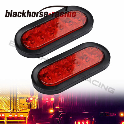 2 x 6'' Oval 6 LED Stop Turn Tail Brake Lights Trailer Truck Boat w/Grommet Mount