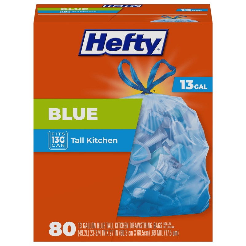 Blue Trash Bags, Blue, 13 Gallon, 80 Count