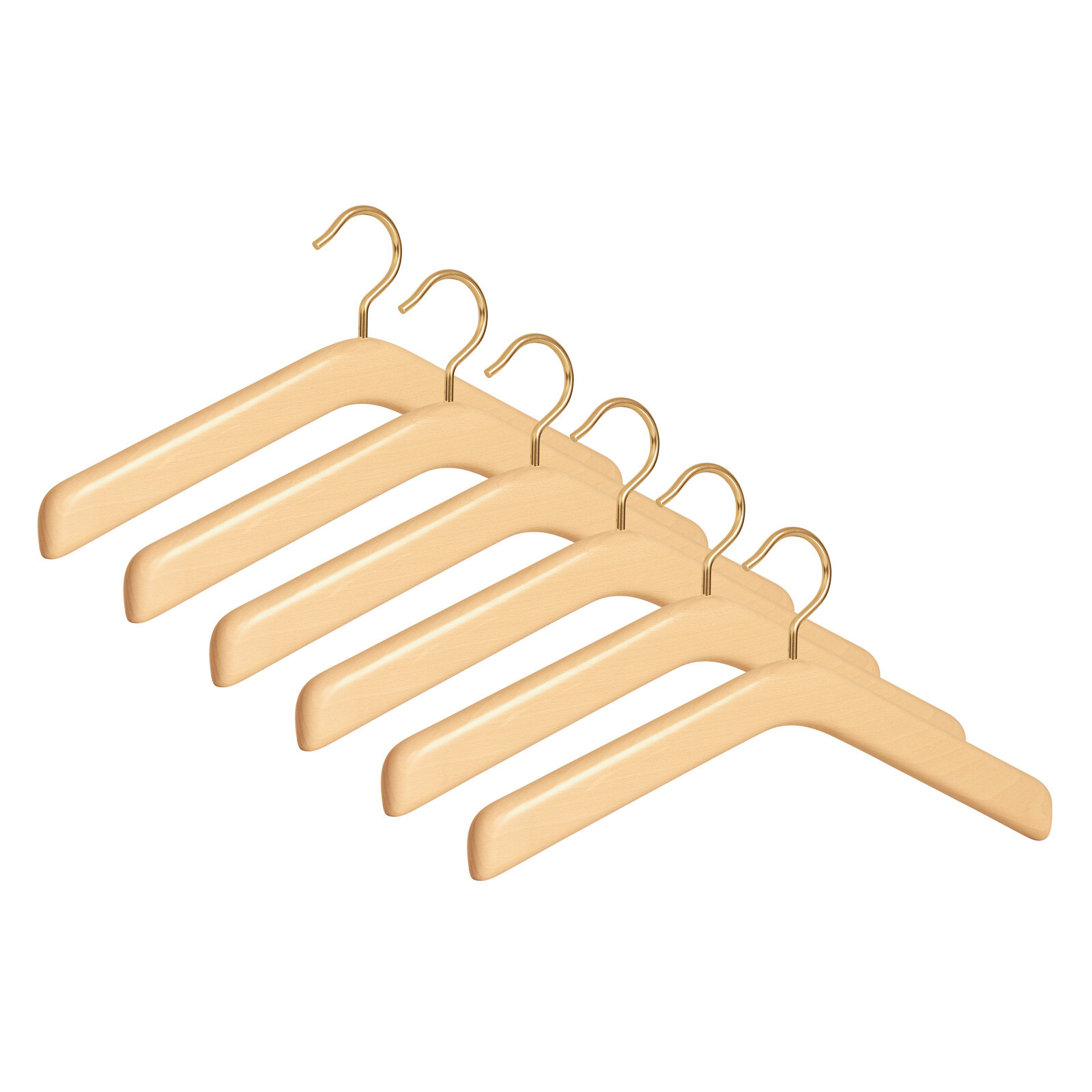 6er Garderobenbügel Set ECO 508 Premium natur vermessingter Haken Buche 43 cm