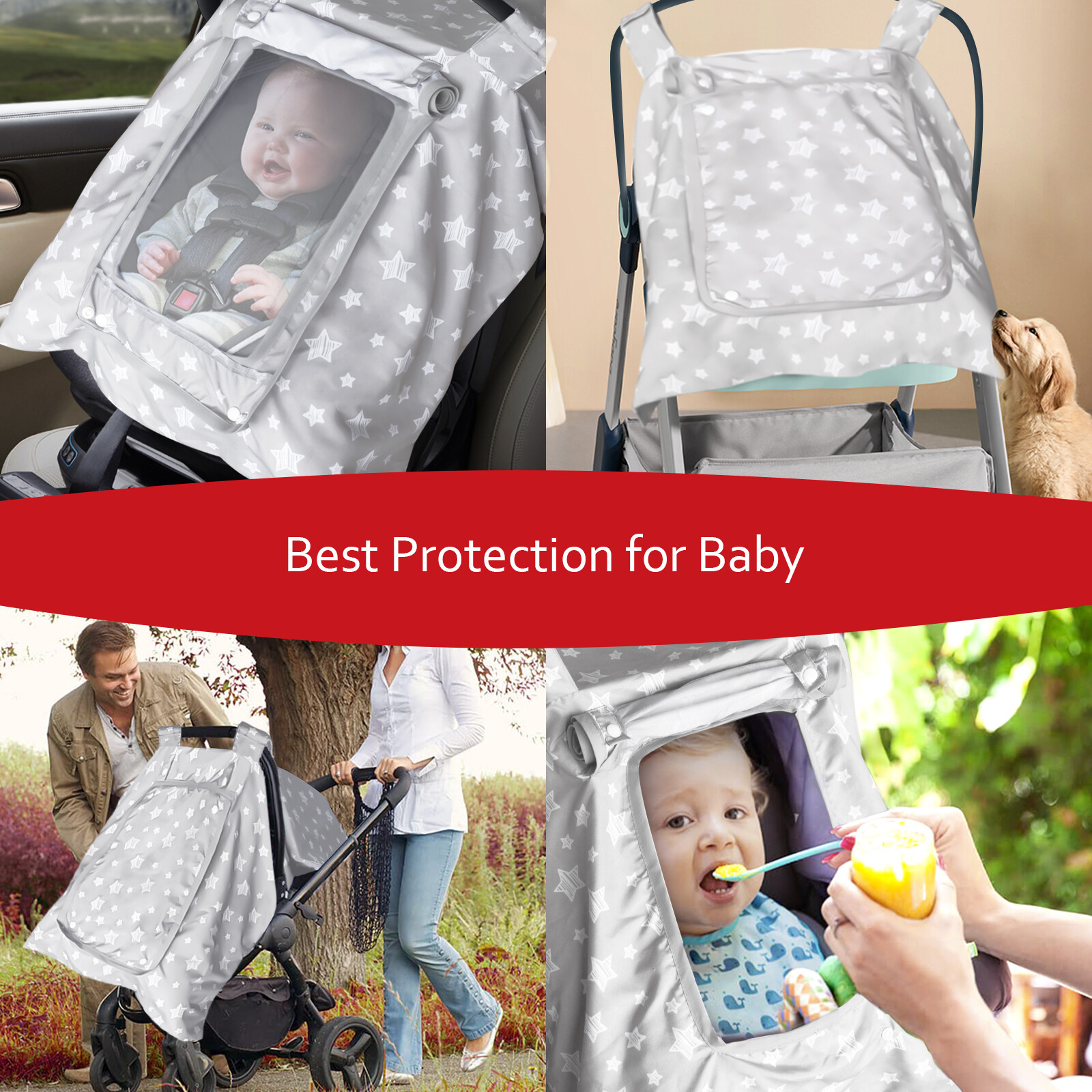Baby Car Seat Cover with 2 Layers Windows Adjustable Peep & Breathable Mesh 