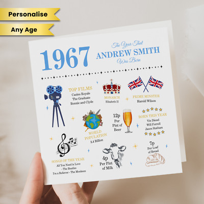 Personalised 59th Birthday Card Him 1967 Year Birth Facts Dad Son Brother Uncle