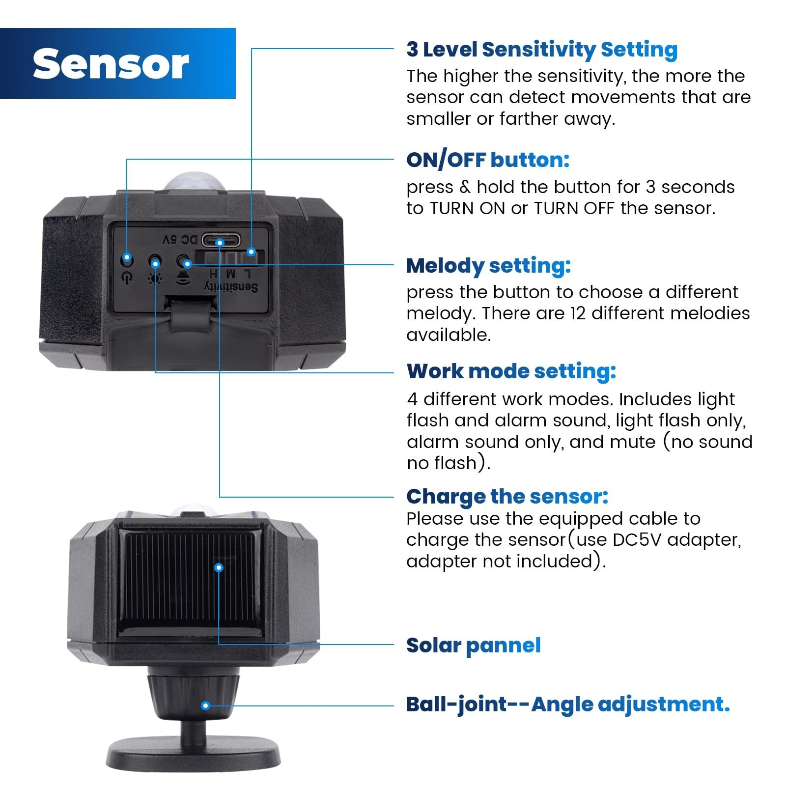 1/3 Mile Long Range Solar Driveway Alarms Wireless Outdoor Motion Sensors System