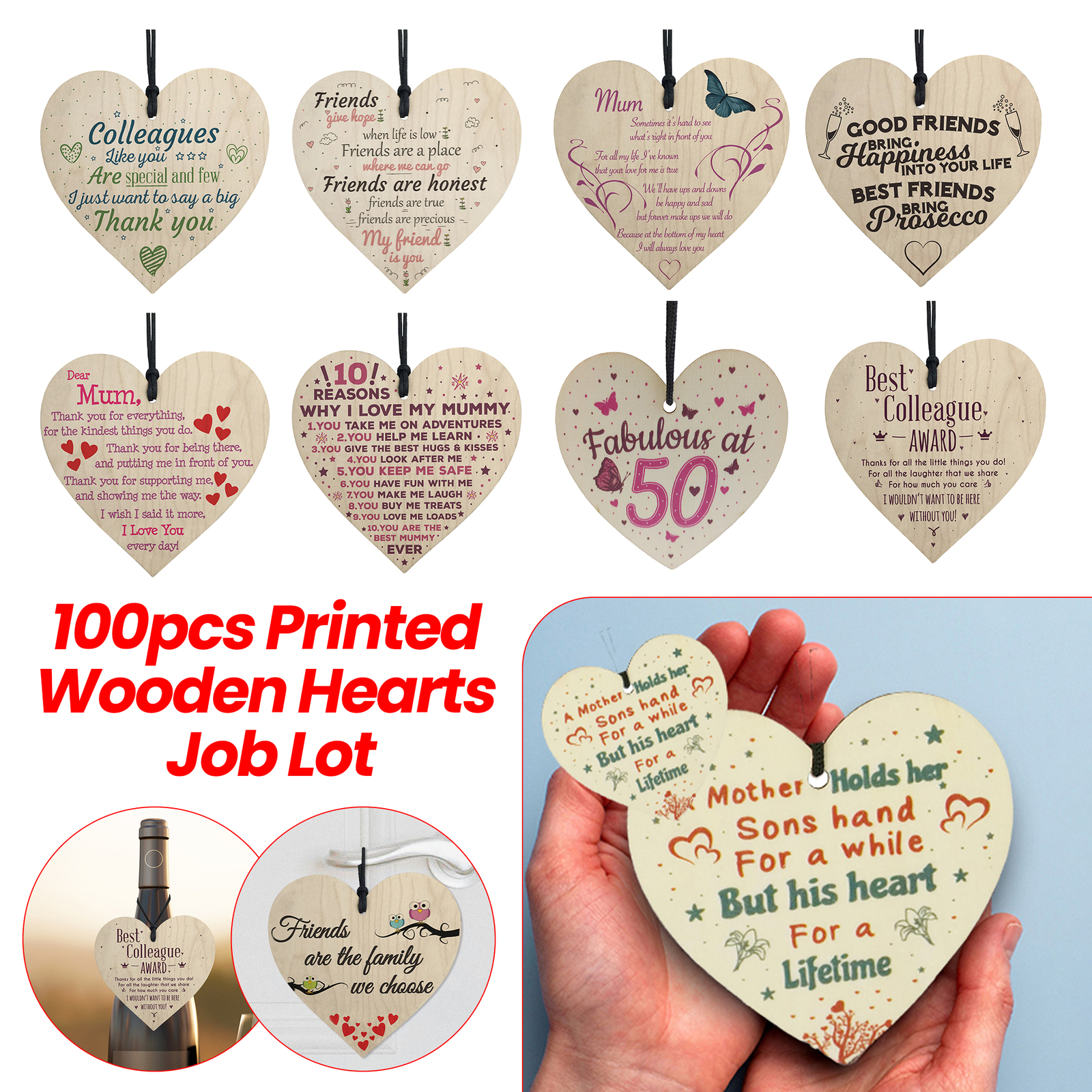 Thank You Hanging Wooden Heart Sign 100pcs Memorial Plaque Gift Friends Family