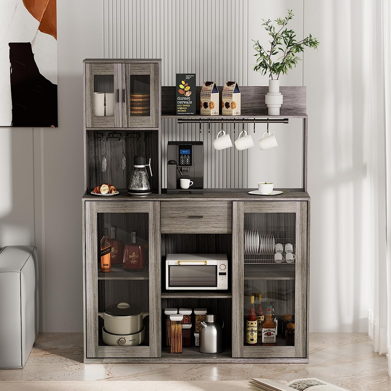 Ing Rustic 4 Door Buffet With Hutch Kitchen Pantry Cabinet Organizer