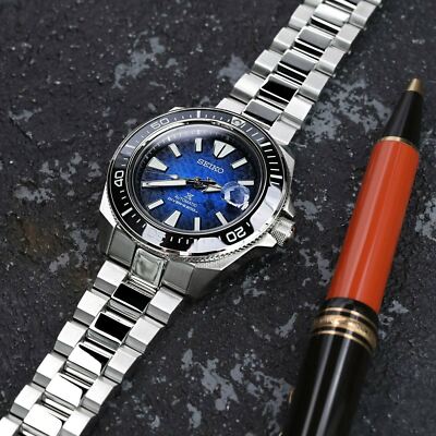 Pre-owned Seiko Prospex Srpe33k1 Special Edition "save The Ocean" King Samurai Blue Watch