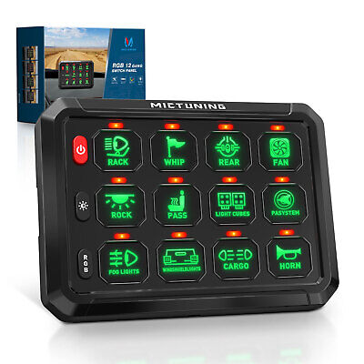 MICTUNING RGB 12Gang Switch Panel Dimmable LED Light Bar Electronic Relay System