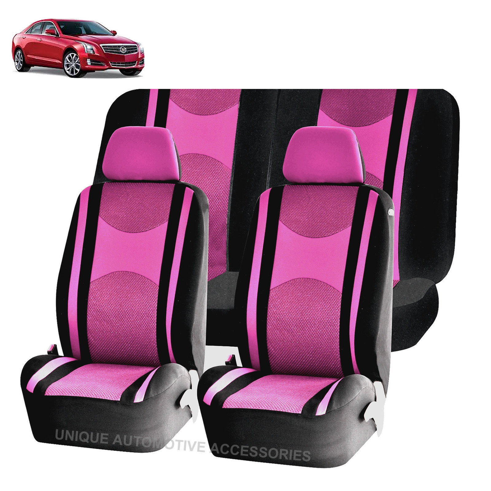Pink Bk Honeycomb Split Bench Seat Covers 6pc Set For Cars 1145