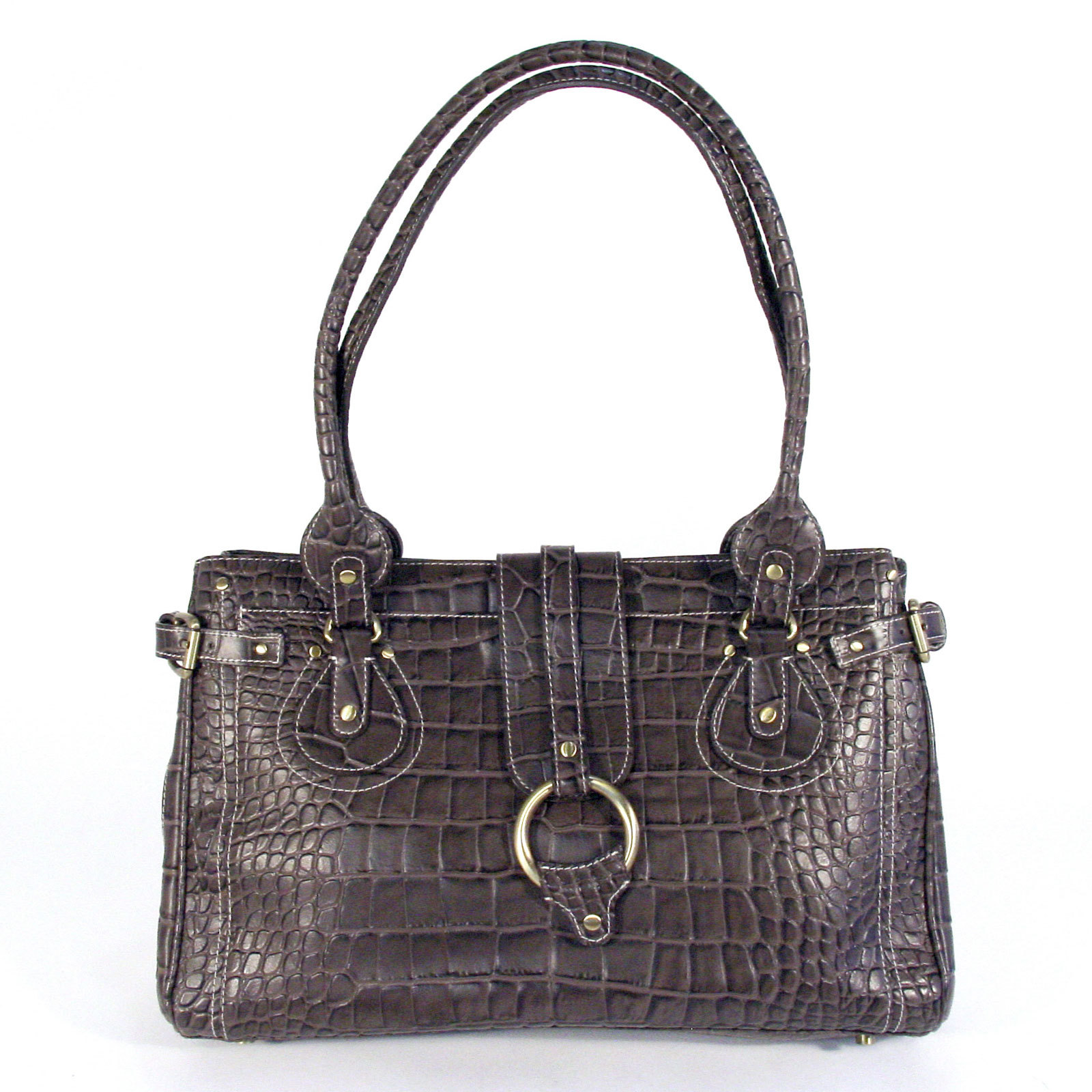 CHARLIE LAPSON Croc Embossed Leather Tote Brief Business Tote Bag MINT