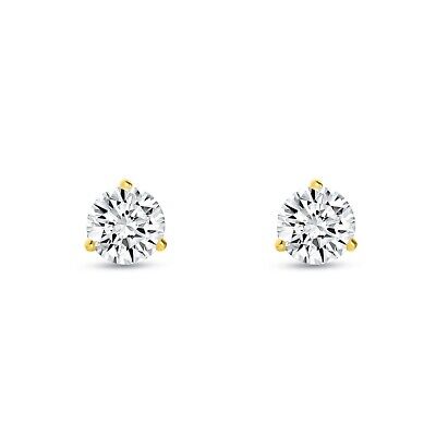 Pre-owned Shine Brite With A Diamond 1 Ct Round Cut Earrings Studs Solid Real 18k Yellow Gold Push Back Martini In White/colorless