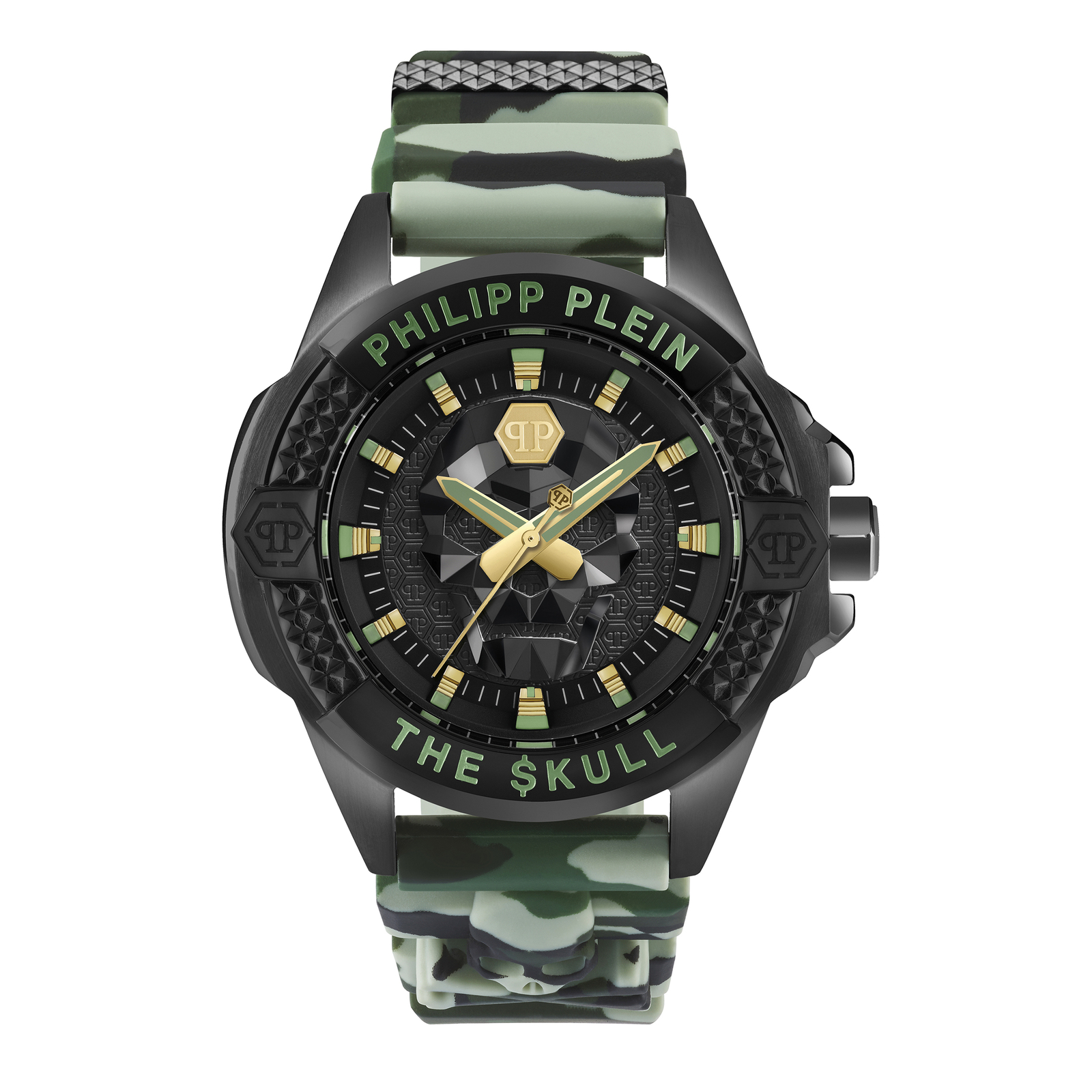 Pre-owned Philipp Plein Men's Watch Pwaaa0821 The Skull Green Camouflage
