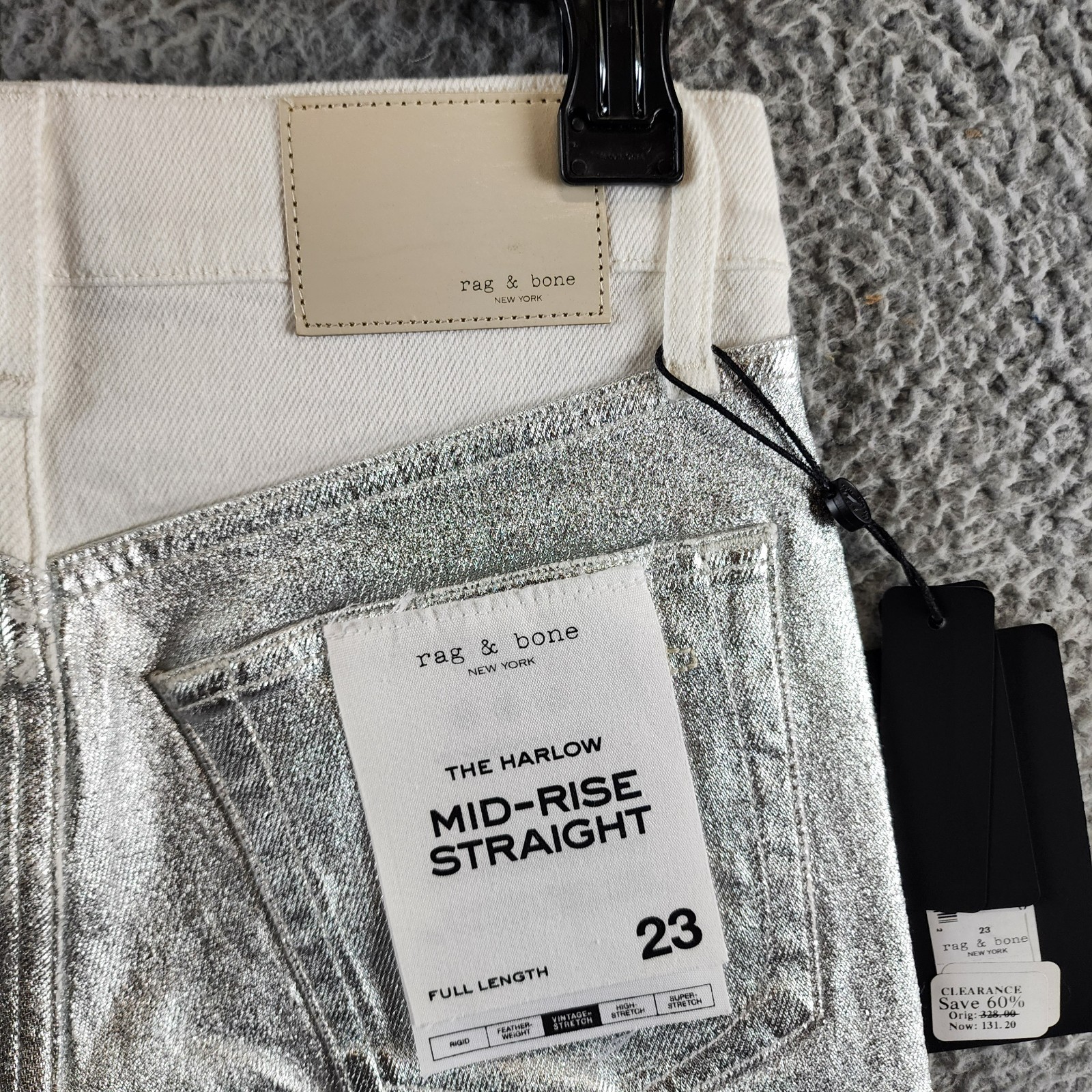 rag & bone Harlow High Rise Straight Jeans Women's 23 Coated Silver Button Zip - Picture 15 of 15