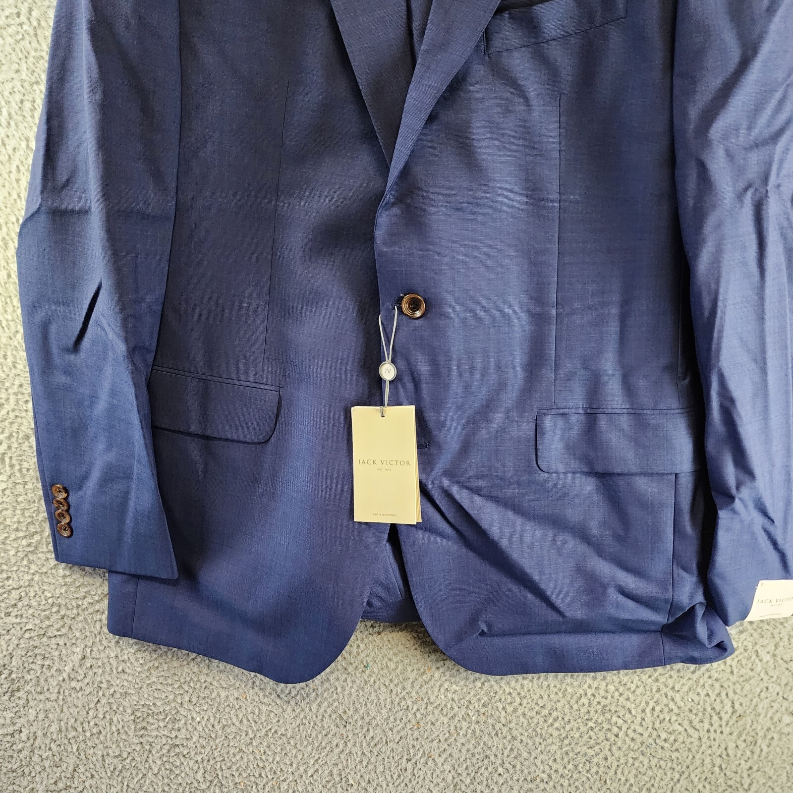 Pre-owned Jack Victor Napoli Ct Textured Pant-suit Men's L Solid Blue Double Vented