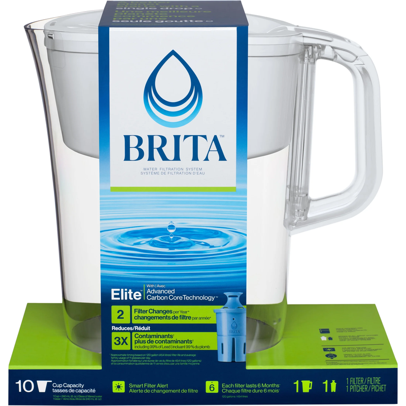 Large 10 Cup White Tahoe Water Filter Pitcher with 1  Elite Filter