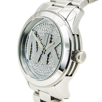 Pre-owned Michael Kors Runway Silver Tone,crystal Pave,logo,oversized Watch Mk5544