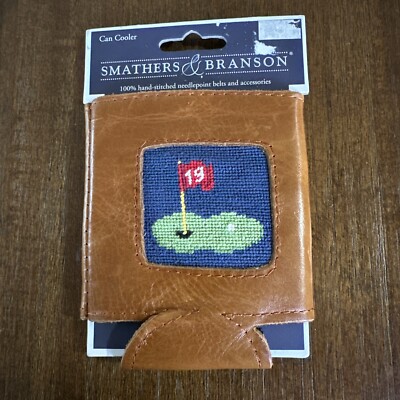 NEW Smathers & Branson Leather Needlepoint Golf Hole N One Can Cooler