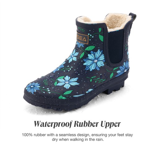 HISEA Women's Rubber Rain Boots Fur Lined Waterproof Chelsea Boots Ankle Wellies