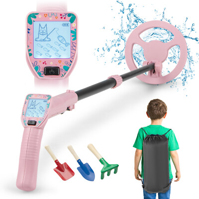 24.5''-33.5'' Metal Detector for Kids with LCD Display IP68 Waterproof Pink