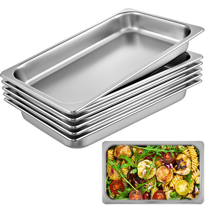 VEVOR 6 Pack 2.5" Deep Stainless Steel Steam Table Pans Hotel Food Prep Pan