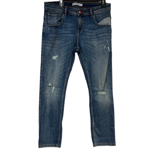 正規品　 Jeans Zara Basic Dept Jeans Z1975 Blue Denim Premium Distressed
