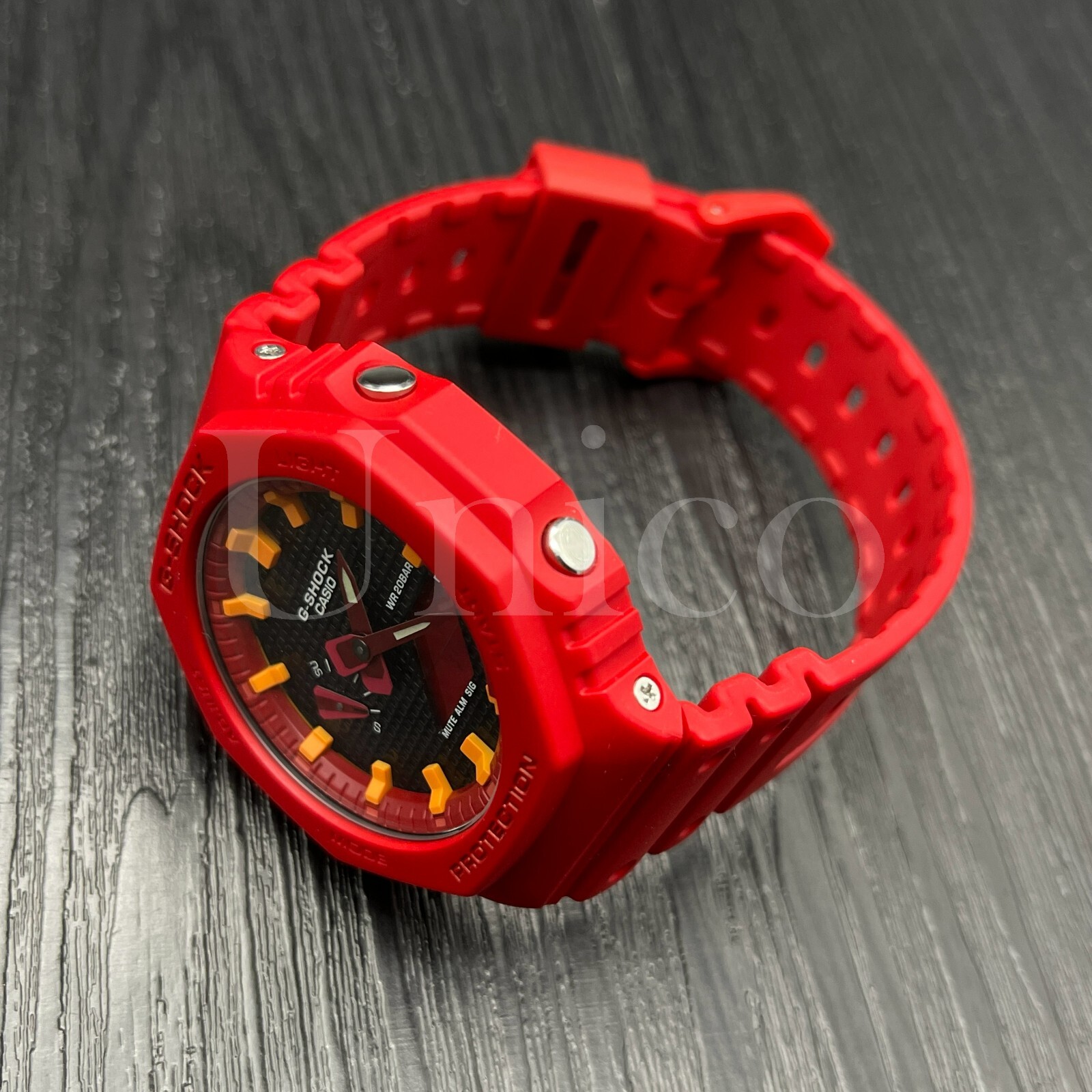 Pre-owned Casio Custom Made Watch Ga2100-4a Ak Waffle Black Dial Orange Scale Ring