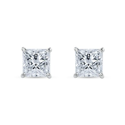 Pre-owned Shine Brite With A Diamond 4 Ct Princess Cut Earrings Studs Real Solid 14k White Gold Push Back Martini In White/colorless