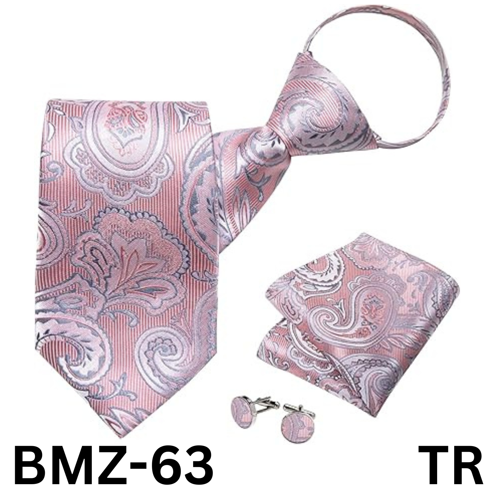 DiBanGu Silk Zipper Ties, Paisley Solid Plaid & Pocket Square Pre-tied NeckTie