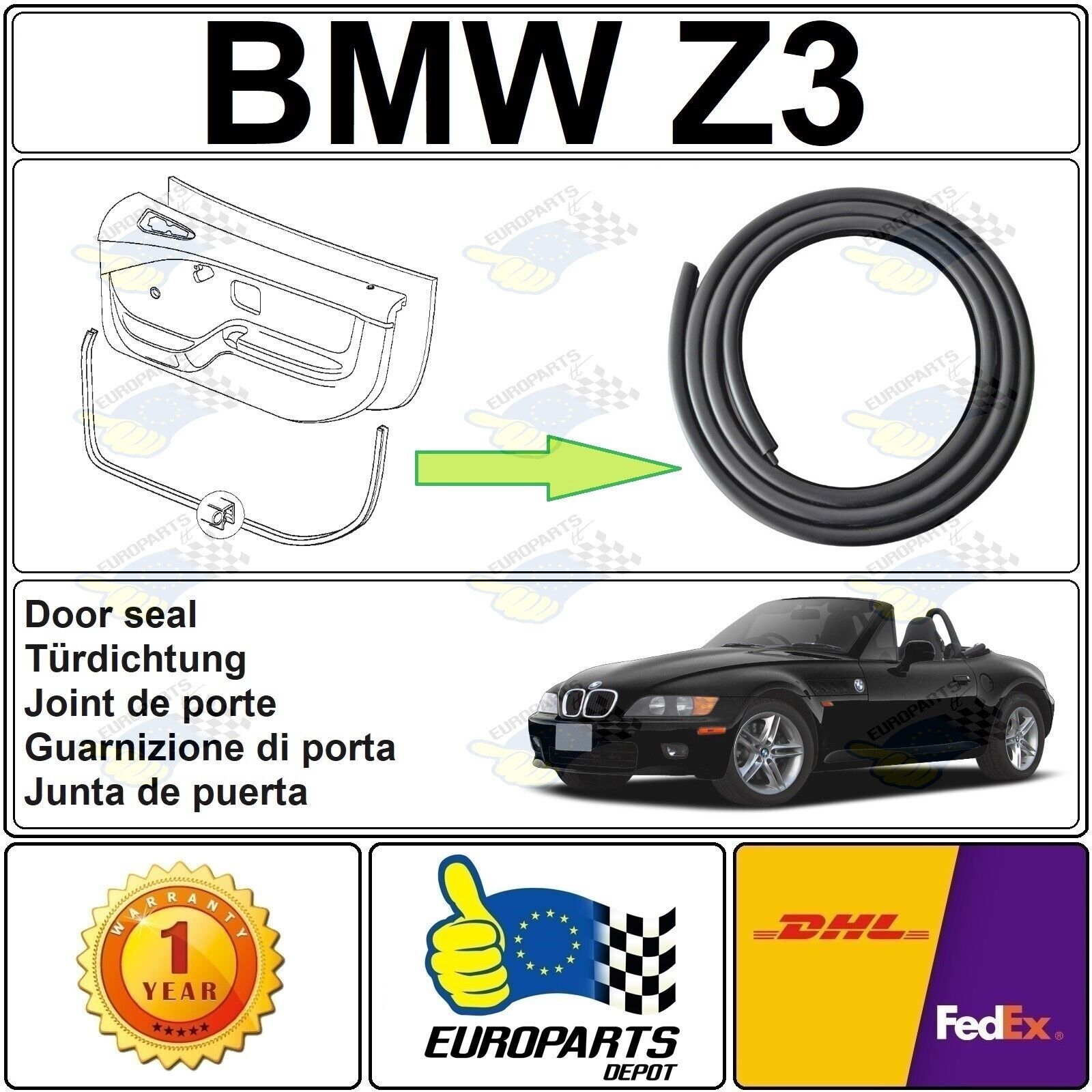 BMW Z3 Door Aperture Edge Protector Rubber/Felt 1-Piece Door BMW Z3 Door Aperture Edge Protector Rubber/Felt 1-Piece Door