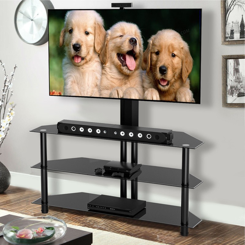 Swivel Floor TV Stand/Base for 32-65Inch TVs-Universal Corner with Console Shelf