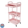 REBECAT 3 Tier Rolling Utility Cart with Drawer,Storage Cart,Rolling Cart for Kitchen,Bathroom,Living Room,Storage Organizer with Iron Wheels（Pink