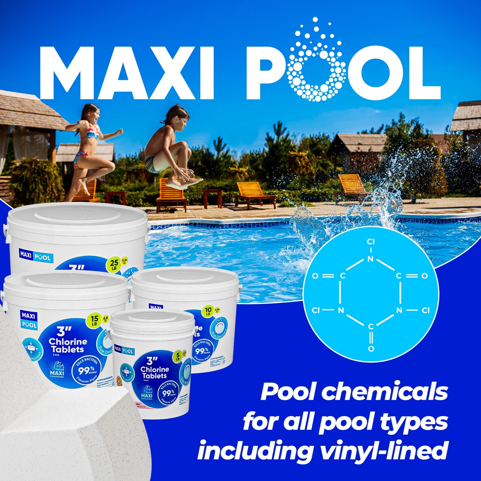 MP Advanced Stabilized Chlorine Tablets 3 Inch for Swimming Pools Bucket 10 LBS