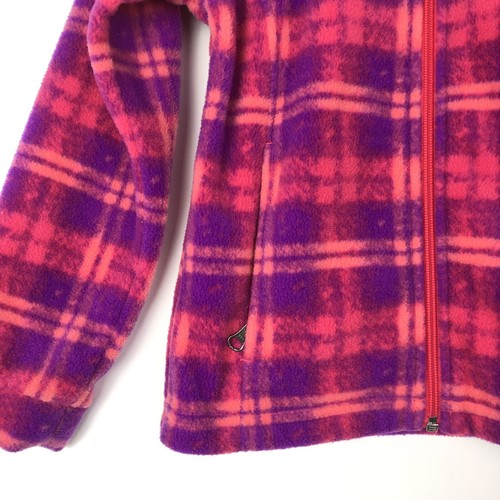 Columbia Jacket Girls Small 7/8 Pink Purple Full Zip Fleece Sweater Plaid